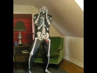 Spandex skeleton with skeleton lucha libre mask edging