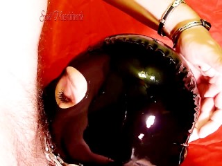 Big load cumshot ring gag latex mask 720p HD