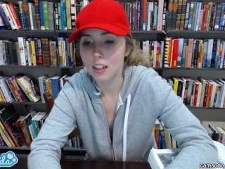 teen latina in public library showing off her huge tits and pussy