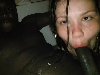 Latina giving BBC blow job in jacuzzi