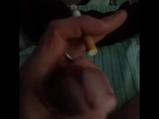 Smoking while jerking off with a cockring on