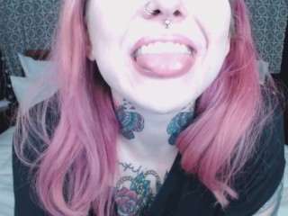 pink haired girl holds mouth wide open for you )