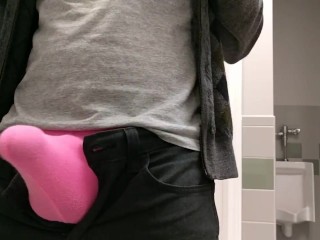 Showing off my pink thong bulge in the gym locker room