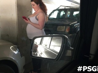 Spying perv jerks off watching BBW in parking lot
