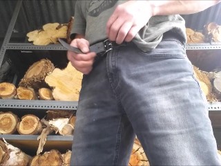 Cum by the wood pile