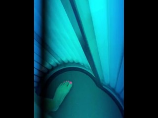 Naked tanning rubbing my clit, 3 fingers in my pussy spitting