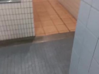 Japanese boy naked walking in public store toilet.