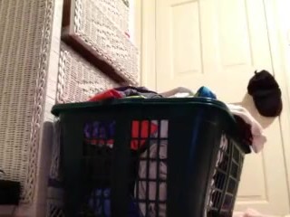 Long piss in the laundry basket