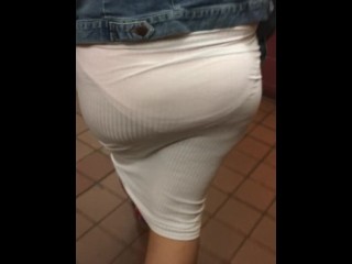 See through white dress peach panties in public