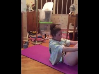 Stripping nude yoga set to music workout sex gym mat