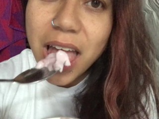 ASMR sensual yogurt eating sounds with my dick sucking lips