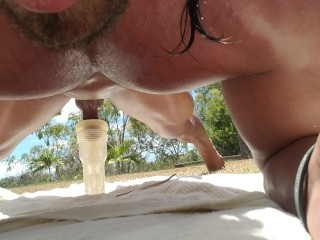 Outdoor fleshlight missionary fucking