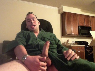 Large Iron Cast Cock Gets Attention From Cassese Tim in Green Robe