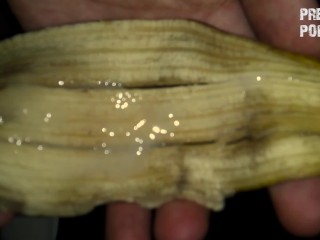 Masturbating with banana peel and cumming on it