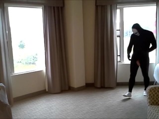 masked socked morph jerking off in hotel room windows
