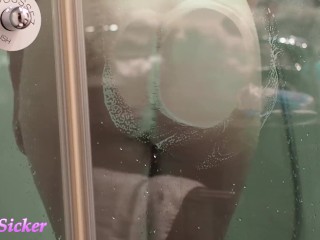 Playing with my ass against the glass in the shower