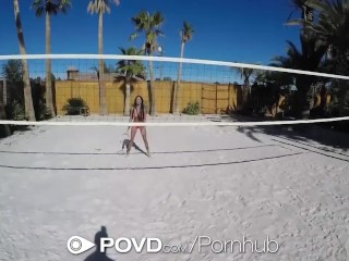 POVD Backyard badminton massage anal fuck with busty Anissa Kate