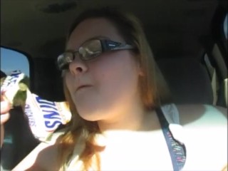 Fat ass bitch eats a candy bar