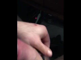 Boyfriend jerking off with double cock ring