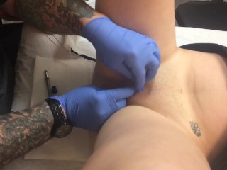 Wife getting her pussy pierced