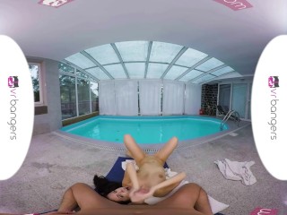 VR PORN - Young Brunette Get Fucked Hard at the Pool Side