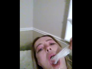 Blackcockhoe slut drinking black sperm from condom full face  sissy