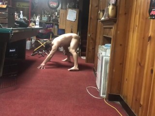 Bearded man working out naked