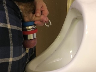 Late night piss at work, great side view of my draining my uncut cock