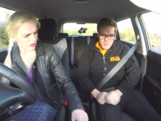 Fake Driving School Rough back seat fuck for petite infatuated learner