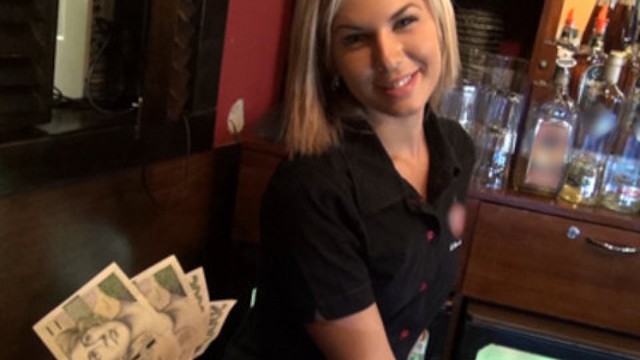 Fruit and into pussy Gorgeous blonde bartender is talked into having sex at work
