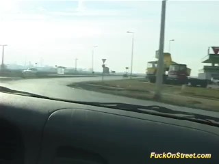 crazy amateur girl gets cum next to car