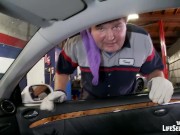 Preview 5 of Car mechanic fucks sexy, horny babes