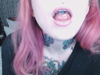 pink haired girl holds mouth wide open for you )