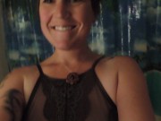Preview 2 of HD Milkymama strips and teases tits through lacey bra