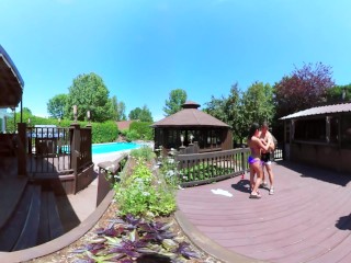 3-Way Porn - VR Group Orgy by the Pool in Public 360