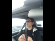 Preview 2 of Teen piercing nipple Flash on the road - Flash en voiture by Vic Alouqua
