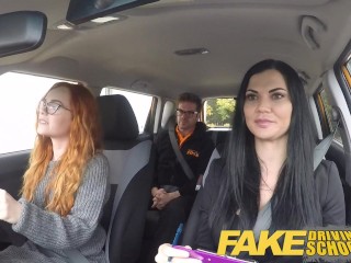 Fake Driving School readhead teen lets busty examiner have her way