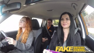 Fake Driving School readhead teen lets busty examiner have her way Me outside