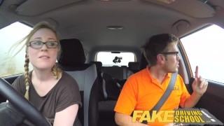 Fake Driving School pigtail blonde cutie with hairy teen pussy creampie