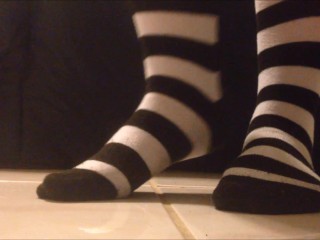 Black and White Striped Sock Presenting