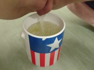 tea is ready sir!  pee in a cup