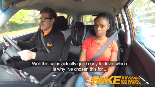 Fake Driving School: Busty black woman Lola Marie rides a white penis
