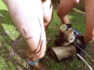 Two Straight Redneck Cowboys Blow Cum Loads On Tobacco Tin & Boots Outside