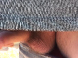 Pervert masturbate on sunbathing naked woman on wild beach and cumshot POV