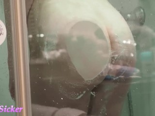 Playing with my ass against the glass in the shower