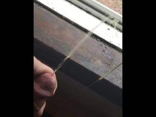 Teen pissing quick out window big cock