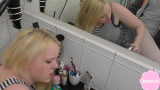 Her fucked in teen bathroom gets mums cute hard blonde cock
