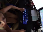 Preview 2 of Horny gamer girl rides dildo, sucks and gets fucked while playing