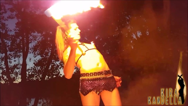 640px x 360px - Dragon Queen KiraKandella Pyro Spins Fire and Burns Her Tgirl Cock and Body