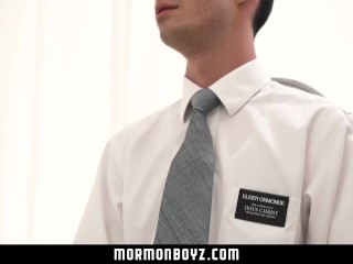 MormonBoyz - Handsome priest leader strokes bound gay missionary’s cock